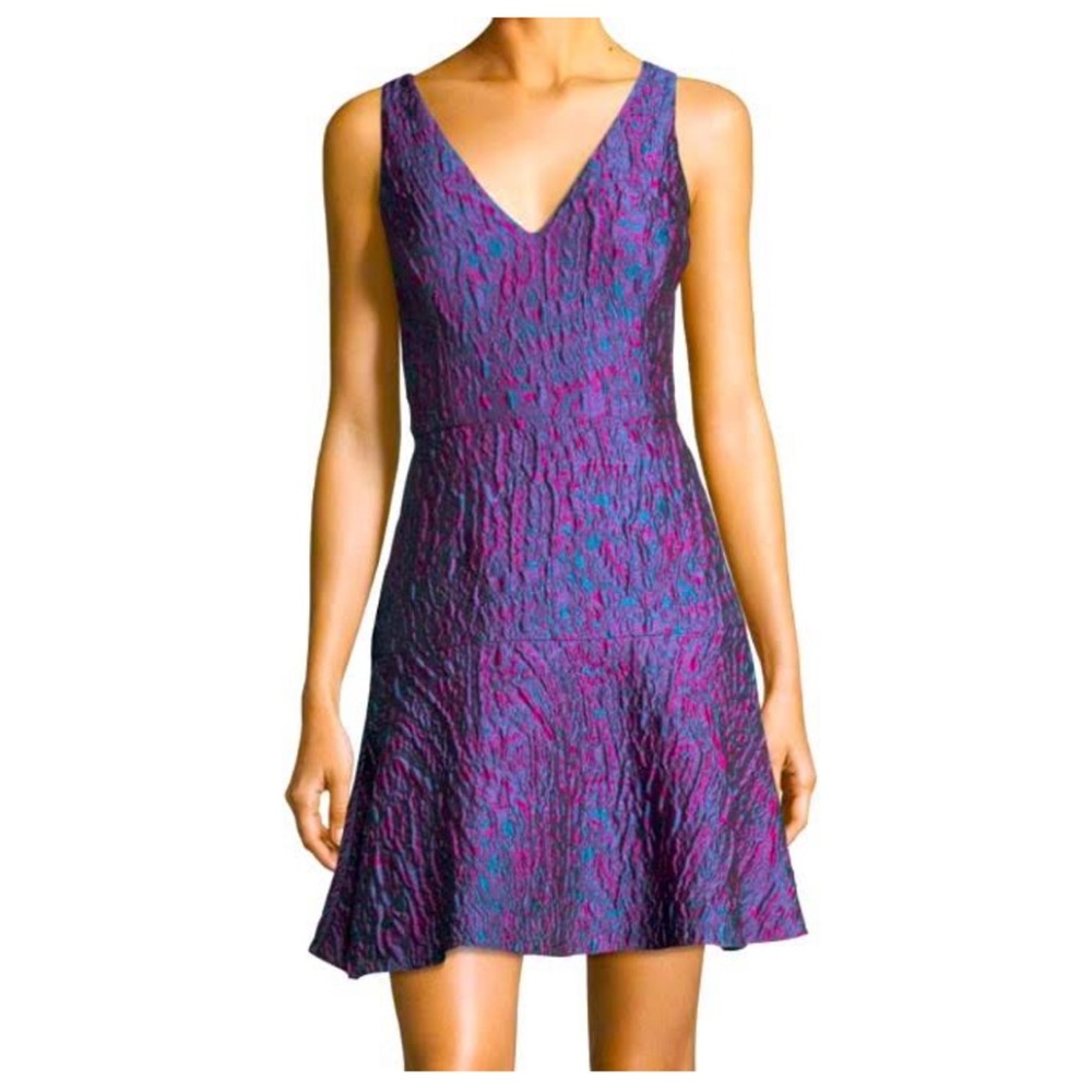 Aidan Mattox Blue and Purple Crinkle Jacquard Dress size 2